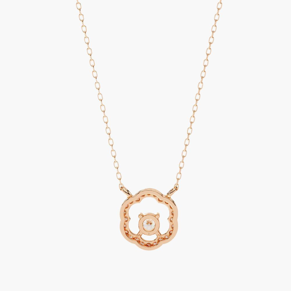 Minimalist Round Natural Diamond Flower Pendant | 14K Gold