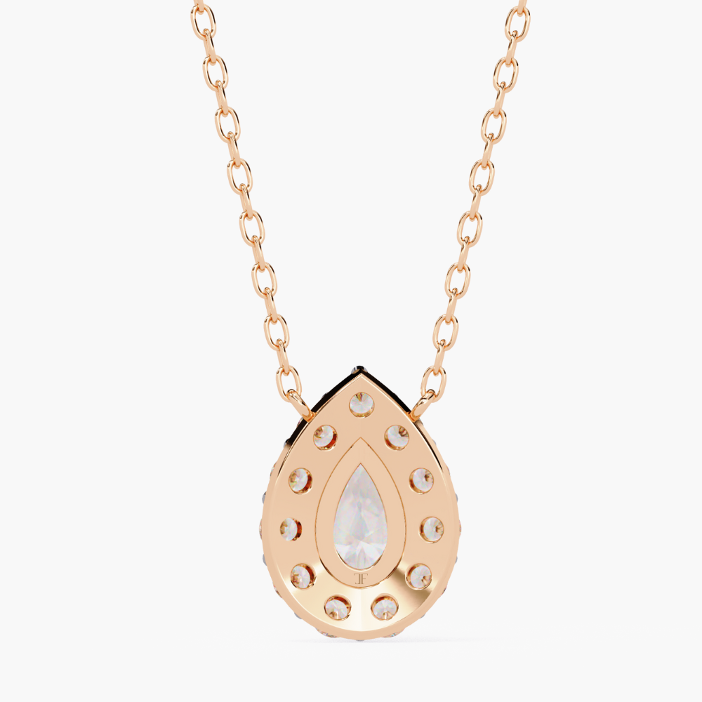 Pear-Shaped Natural Diamond Halo Pendant Necklace | 14K Gold