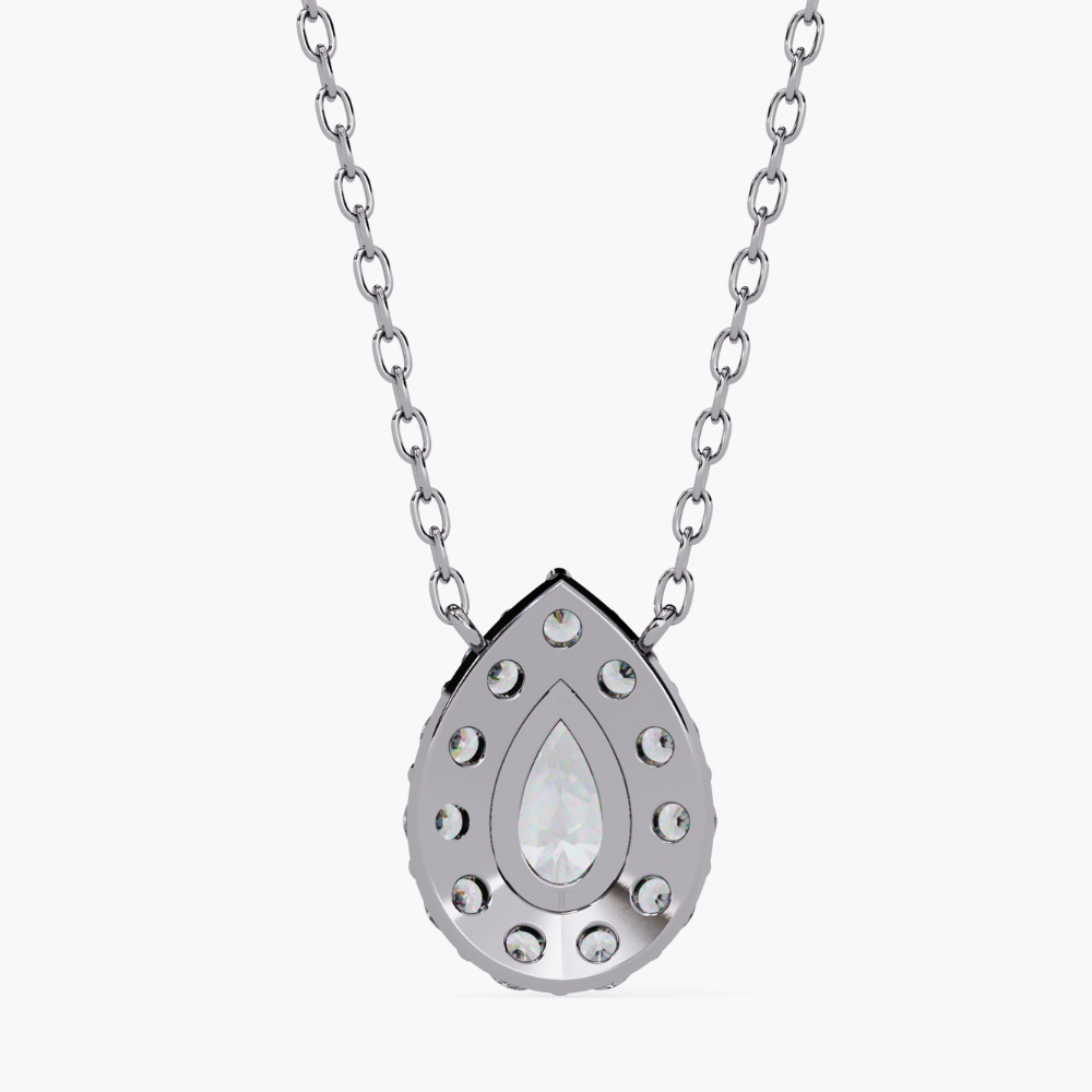 Pear-Shaped Natural Diamond Halo Pendant Necklace | 14K Gold