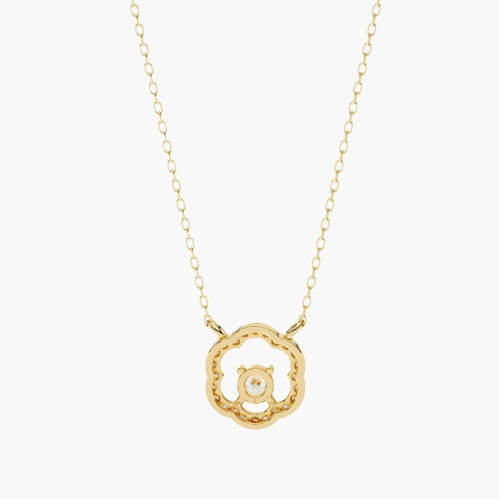 Minimalist Round Natural Diamond Flower Pendant | 14K Gold