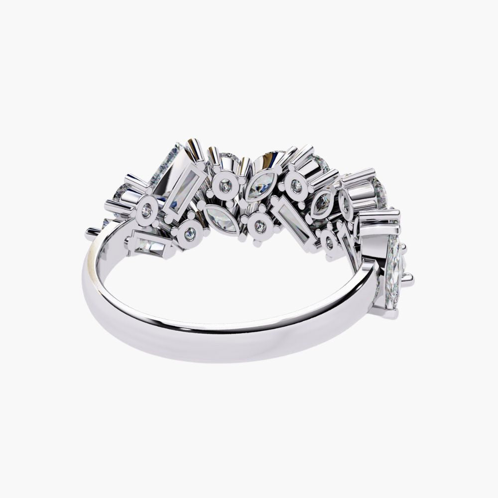 Cluster Natural Diamond Ring | Half-Eternity Band | 14K Gold