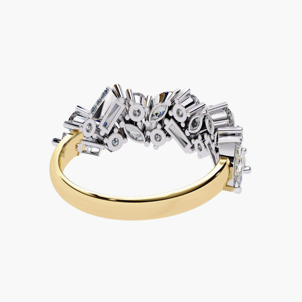 Cluster Natural Diamond Ring | Half-Eternity Band | 14K Gold