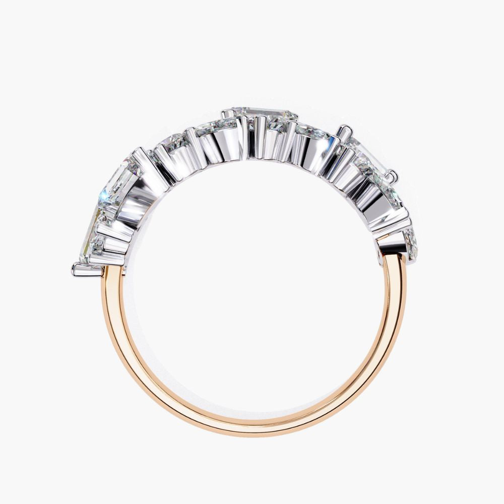 Cluster Natural Diamond Ring | Half-Eternity Band | 14K Gold