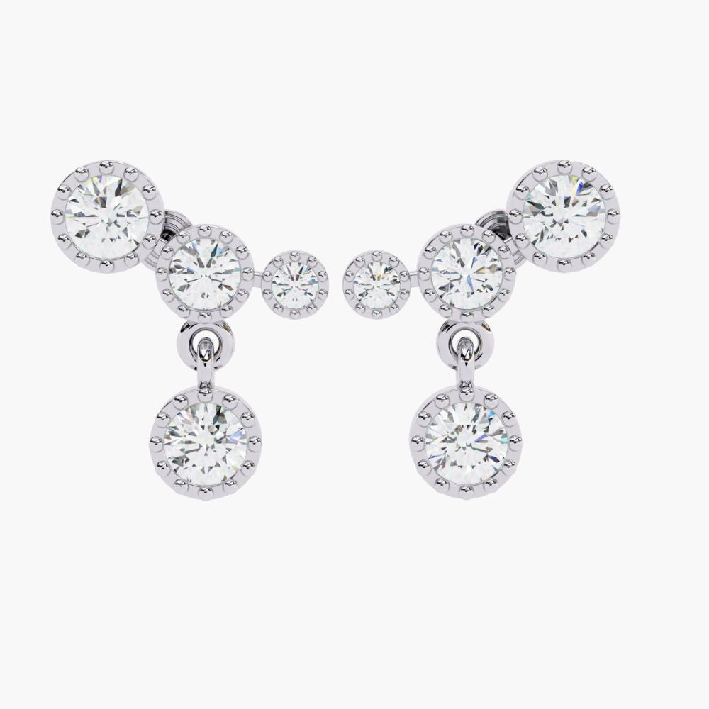 Natural Diamond Ear Climber Stud Earrings | 14K Gold