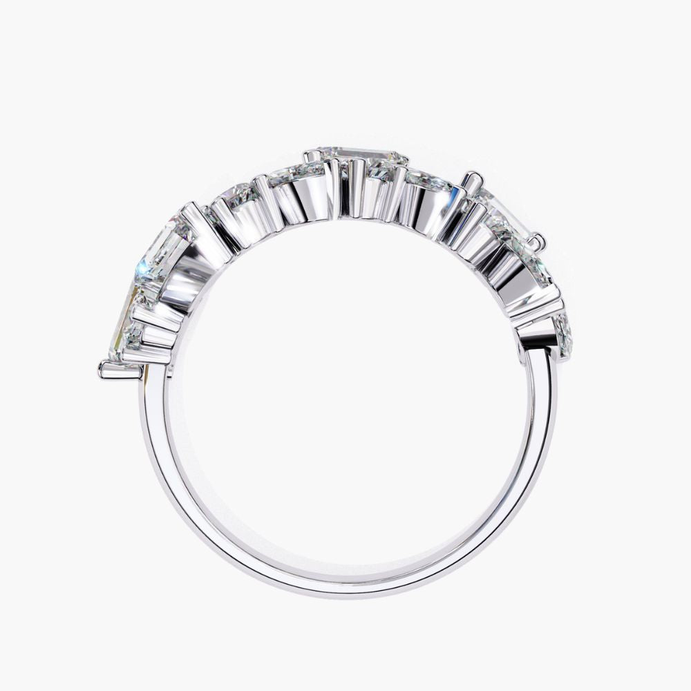 Cluster Natural Diamond Ring | Half-Eternity Band | 14K Gold