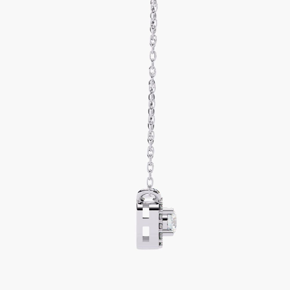 Solitaire Natural Diamond Square Halo Necklace | 14K Gold
