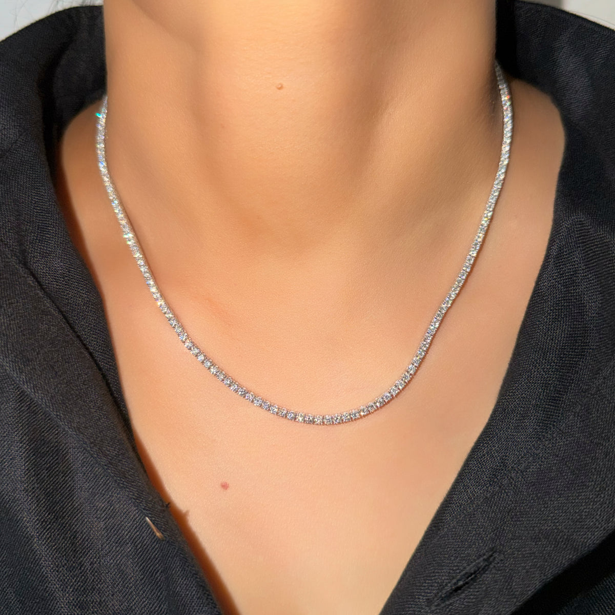 6.25 Ct Lab Grown Diamond Tennis Necklace, 2MM Round Diamond, 4 Prong Tennis Chain, 16-18 Inch