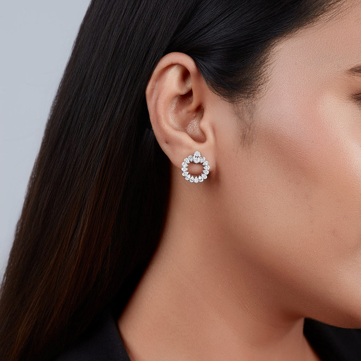 1.9CT Gold Diamond Circle Earrings, 14K Solid Gold Hoop Studs, Lab Grown Diamond Loop Earrings