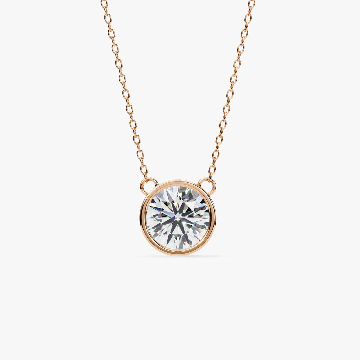 14K Gold Round Lab Grown Diamond Solitaire Pendant Necklace, 0.50 CT - 2 CT, 16-18 Inch