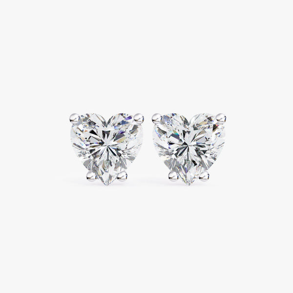 14K Gold Heart Cut Natural Diamond Stud Earrings, 0.50 CTW - 1 CTW