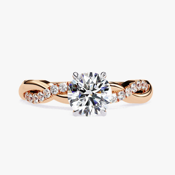 Lab Grown Diamond Engagemeng Ring Lab Created Diamond Ring 14K Solid Rose Gold White Gold Round Promise Proposal Ring Twist Band Design