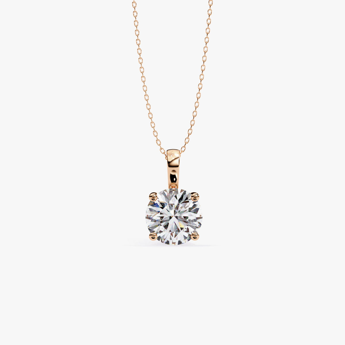 14K Gold Round Lab Grown Diamond Solitaire Necklace, 0.50 CTW - 2 CTW, 16-18 Inch