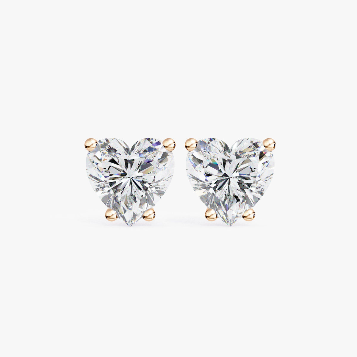 14K Solid Gold Heart Diamond Stud Earrings (0.50 - 1 ctw)