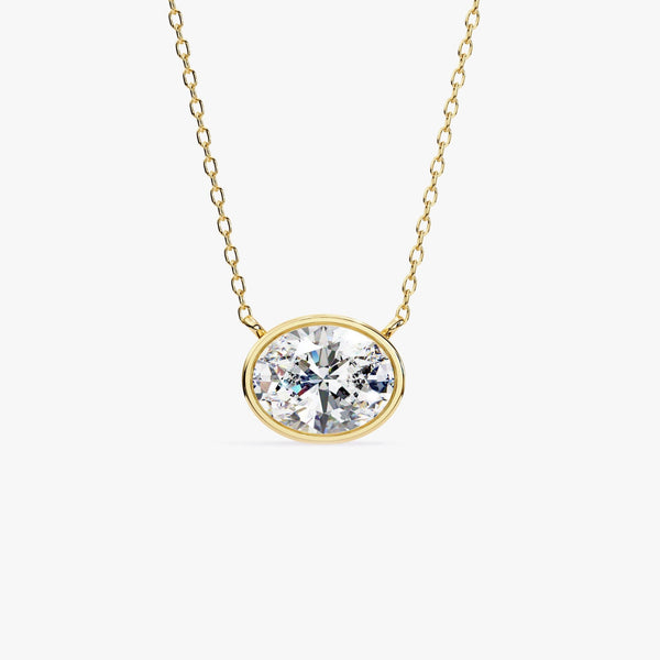 14K Gold Oval Lab Grown Diamond Solitaire Pendant Necklace, 1 CT, Bezel Setting, 16-18 Inch