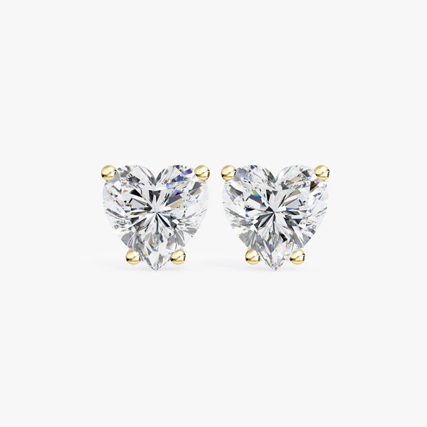 0.50 - 2 ctw Heart Cut Stud Earrings / Real 14K Solid Gold / Push Back Lab Grown Diamond / 4 Prong Heart Shaped Earrings