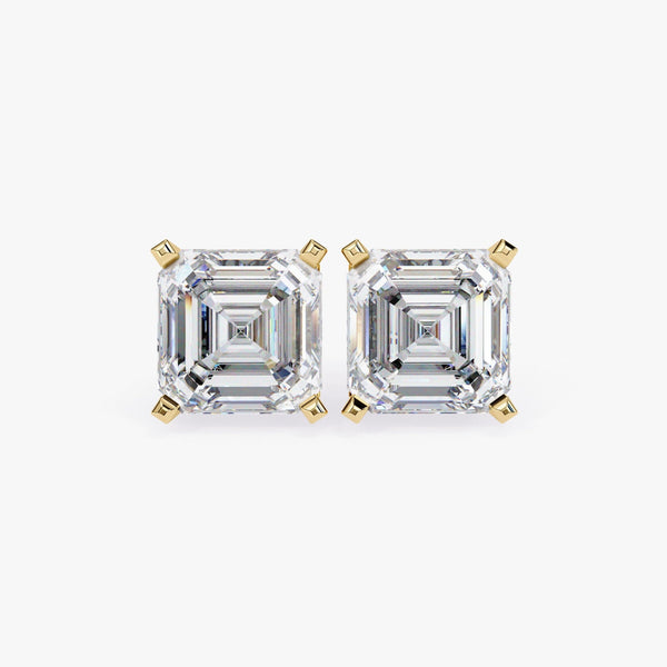 14K Gold Asscher Cut Natural Diamond Stud Earrings, 0.50 CTW - 1 CTW