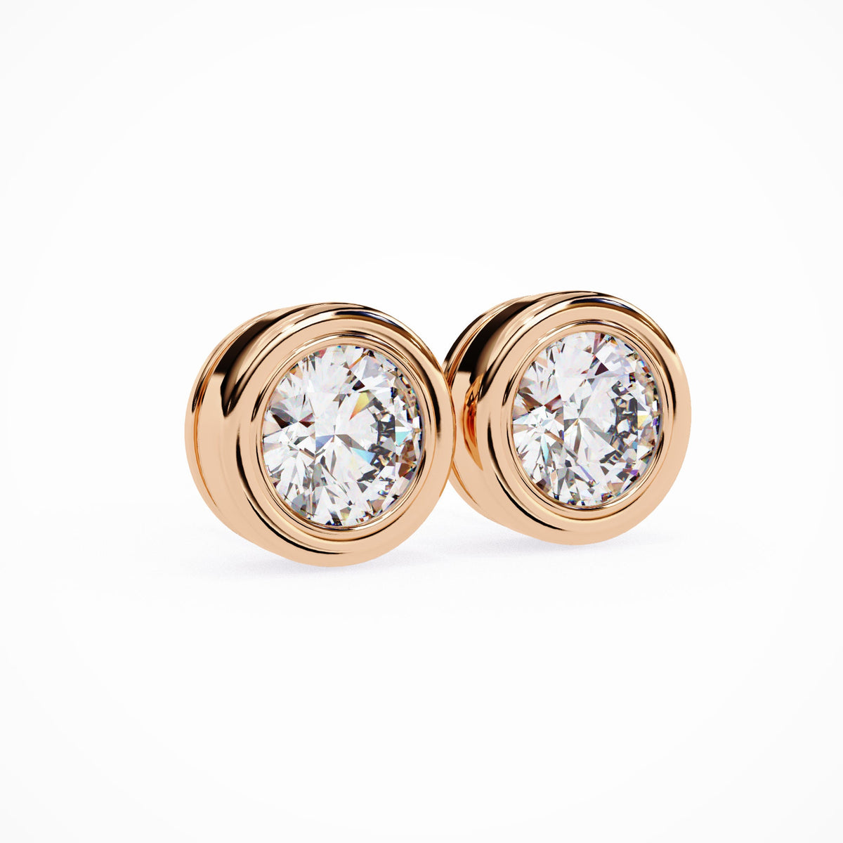 Natural Diamond Earring Bezel Stud, 1 Ct Diamond Gold Earrings, 14K Gold Bezel Diamond Earring, Pushback Diamond Stud Earrings
