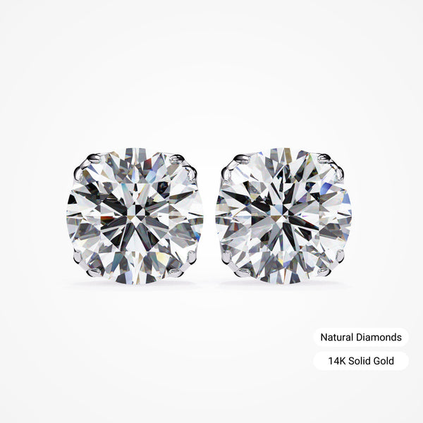 Natural Diamond Studs / Floral / 8 Prongs / 0.20 to 1ct total weight / 14K Solid Gold / White, Yellow, Rose Black Gold / SI GH / Push Back