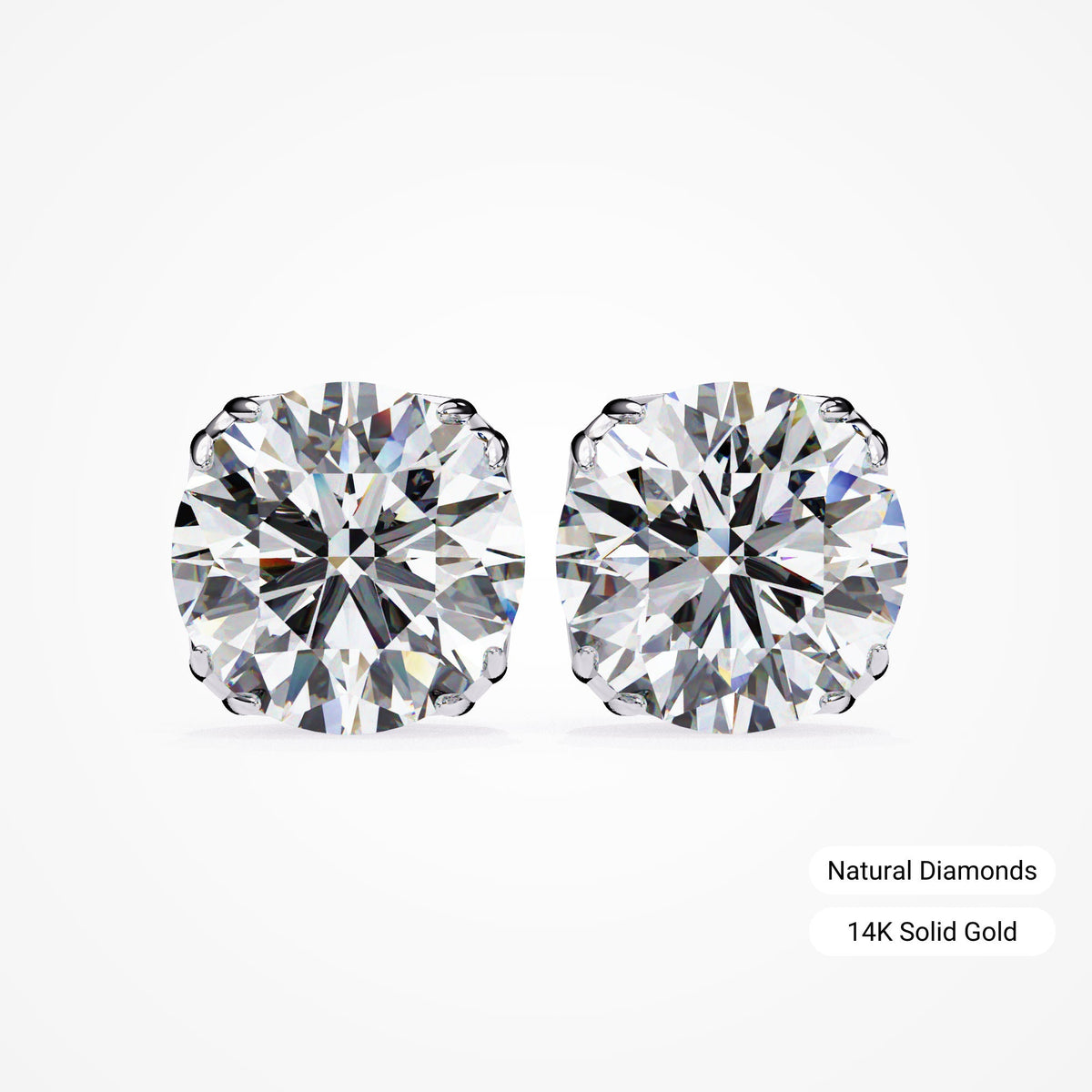 Natural Diamond Studs / Floral / 8 Prongs / 0.20 to 1ct total weight / 14K Solid Gold / White, Yellow, Rose Black Gold / SI GH / Push Back