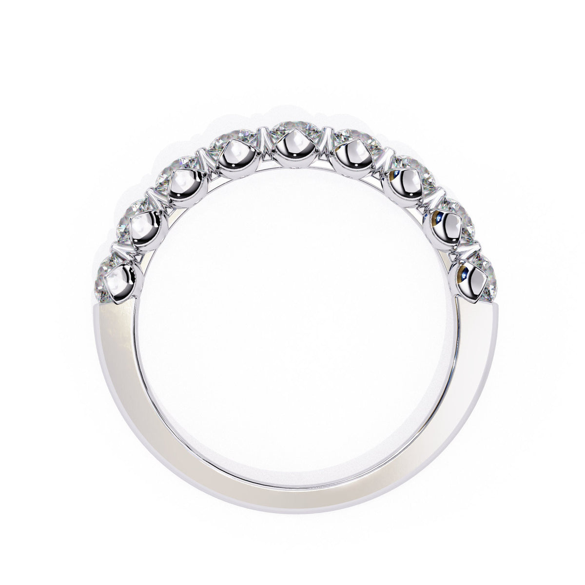 a gold ring with nine diamonds on it