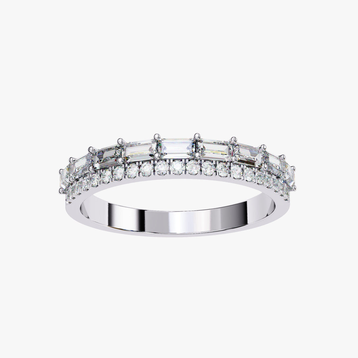 2/3 Ct TW Natural Diamonds, 14k Solid Gold, Diamond Band, Round and Baguette Diamonds, Half Eternity Band, Everyday Ring, East West Baguette