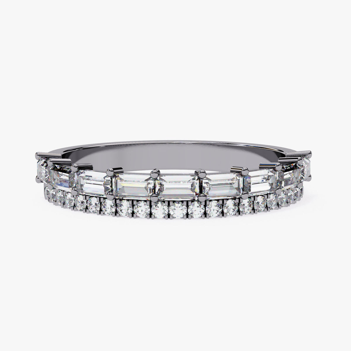 2/3 Ct TW Natural Diamonds, 14k Solid Gold, Diamond Band, Round and Baguette Diamonds, Half Eternity Band, Everyday Ring, East West Baguette