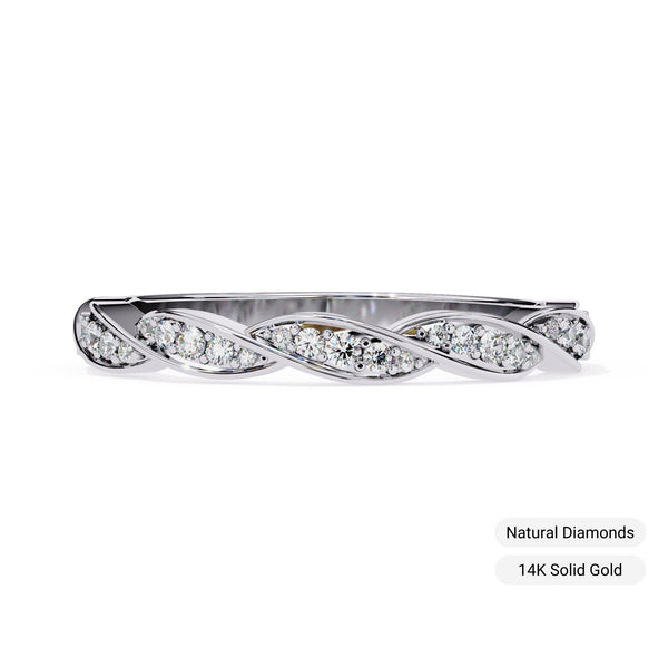 1/3 Ctw, 14K Solid Gold, Diamond Band, Vine Design, Twist Design, Wedding Band, Stacking Band, Round Brilliant Diamonds