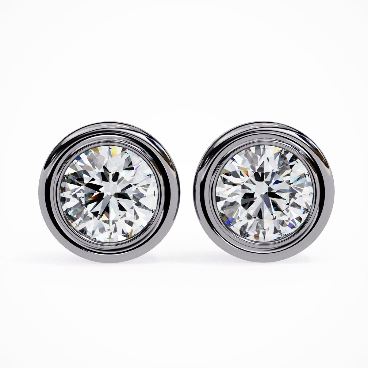 Natural Diamond Earring Bezel Stud, 1 Ct Diamond Gold Earrings, 14K Gold Bezel Diamond Earring, Pushback Diamond Stud Earrings