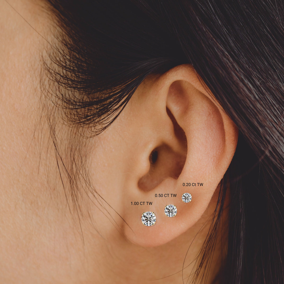 Natural Diamond Studs / Floral / 8 Prongs / 0.20 to 1ct total weight / 14K Solid Gold / White, Yellow, Rose Black Gold / SI GH / Push Back
