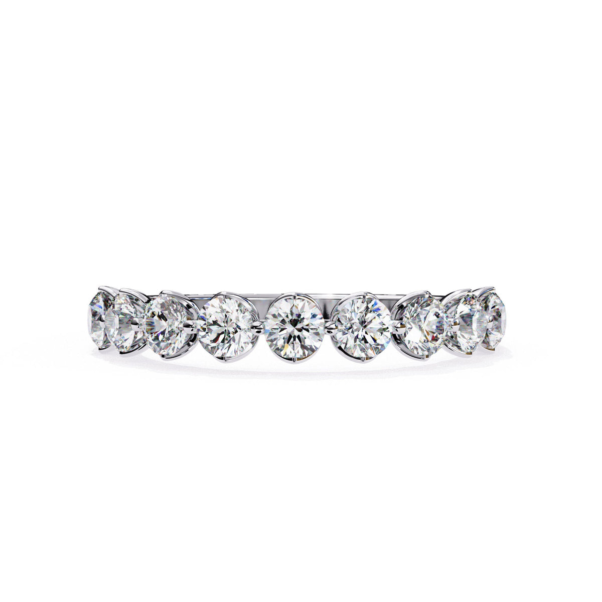 a gold ring with nine diamonds on it