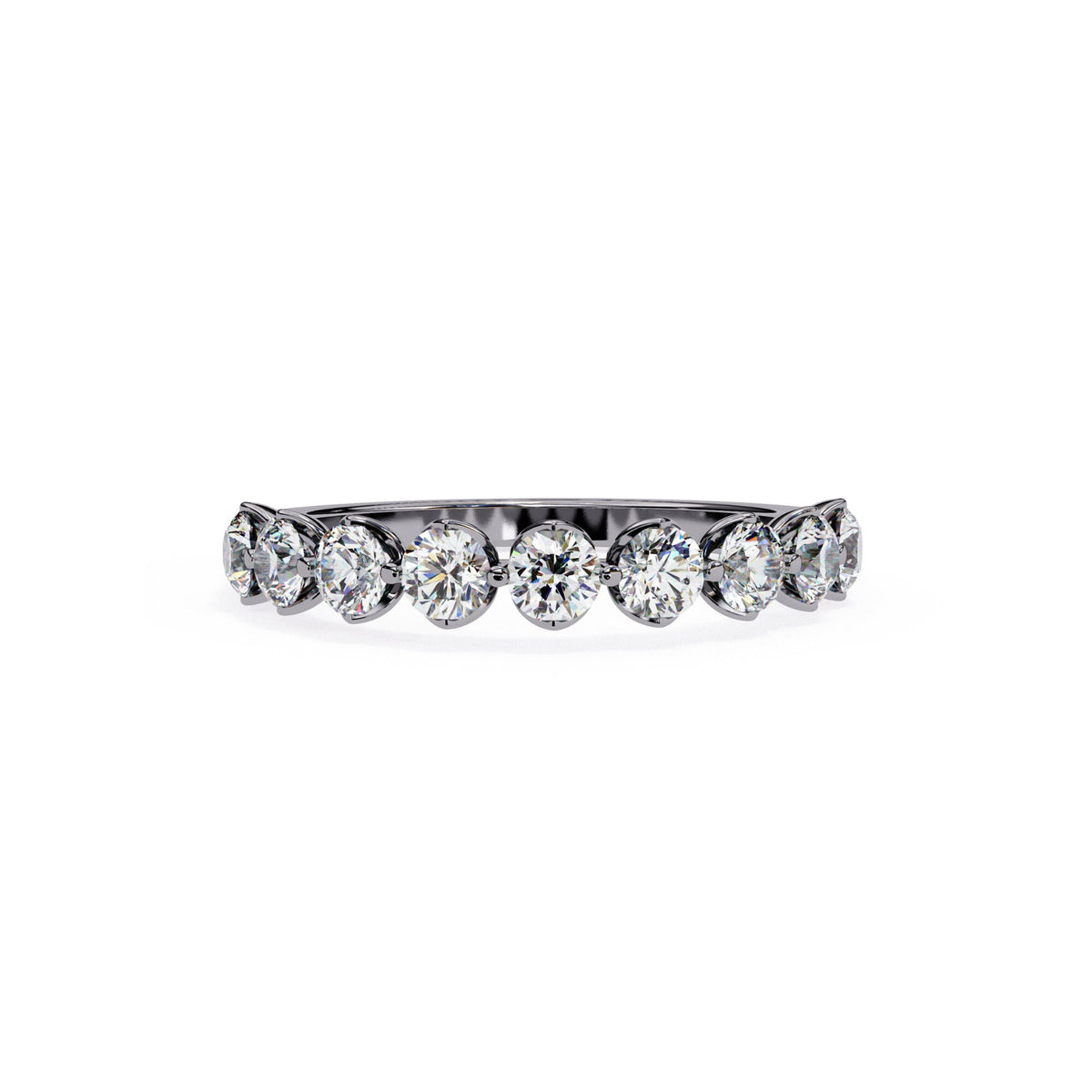 a gold ring with nine diamonds on it