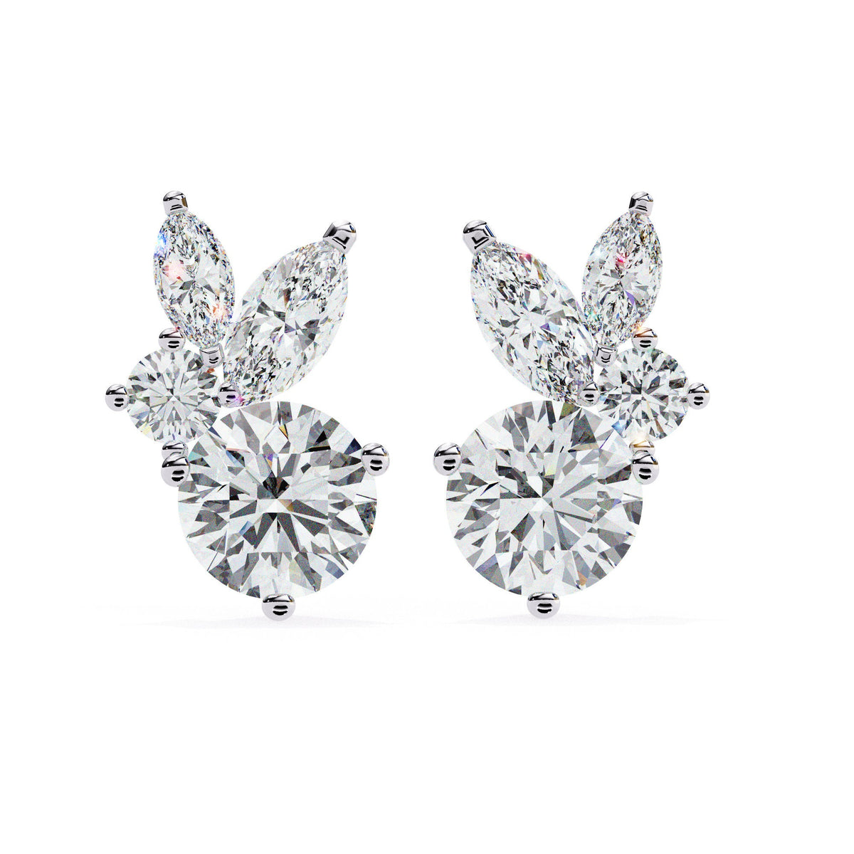 1.40 CT Round Marquise Natural Diamond Stud Earrings, 14K Gold Earrings, Prong Setting Unique Diamond Earrings, Dainty Women Wedding Earring