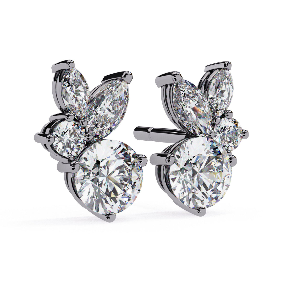 1.40 CT Round Marquise Natural Diamond Stud Earrings, 14K Gold Earrings, Prong Setting Unique Diamond Earrings, Dainty Women Wedding Earring