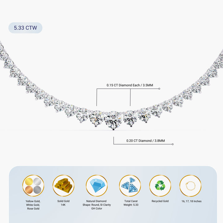 Tennis Necklace Diamond Necklace Half Way Tennis Graduated Choker 5 Carat Tennis Necklace Graduated Lab Grown Diamond Riviera 14k Solid Gold