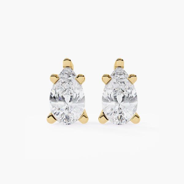 14K Gold Pear Natural Diamond Stud Earrings, 0.50 CTW - 1 CTW