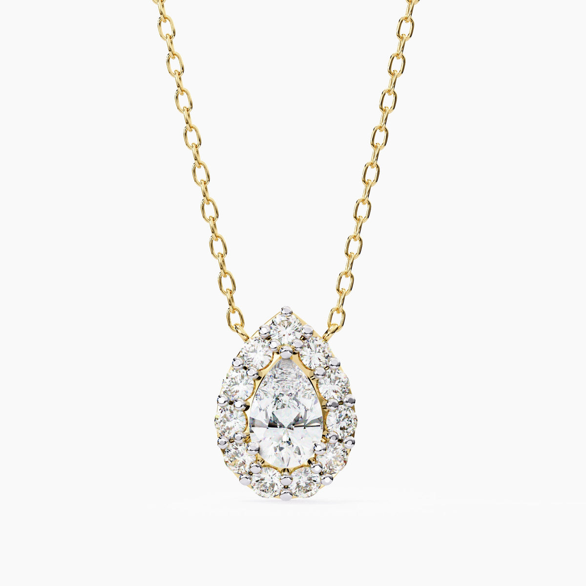 Pear Drop Halo Natural Diamond Pendant Necklace, 14k White Rose Yellow Black Solid GoldTeardrop Pendant, Bridal Solitaire Pendant