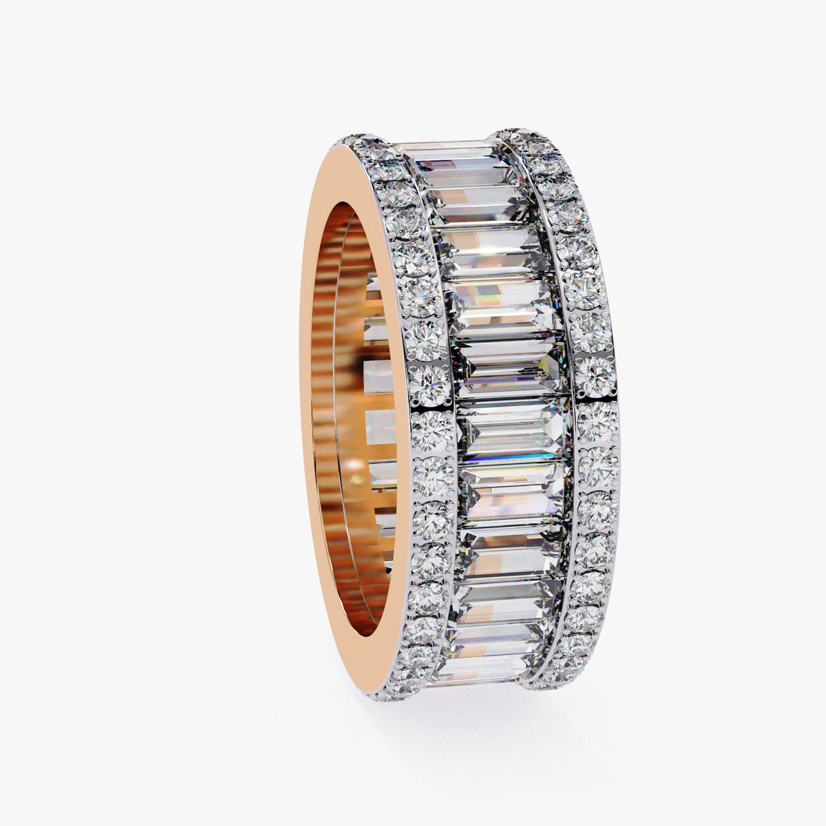 3.60 CT Baguette Round Natural Diamond Full Eternity 14k Gold Ring