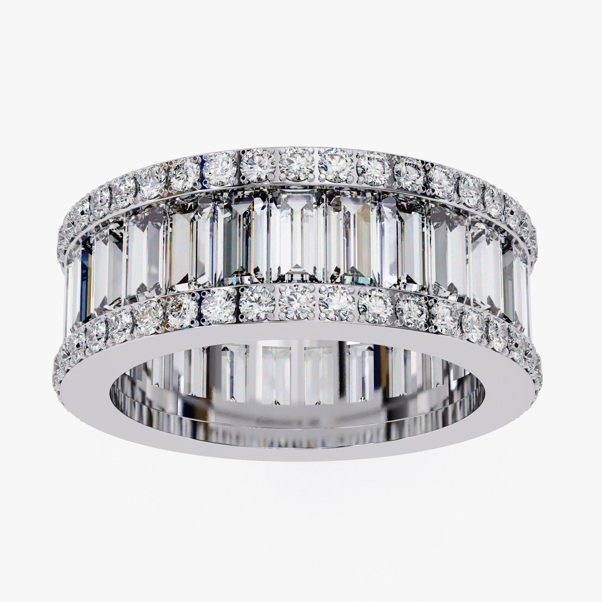 14K Gold Baguette Diamond 3 Row Anniversary Band Full Eternity Ring, 3.60Ct