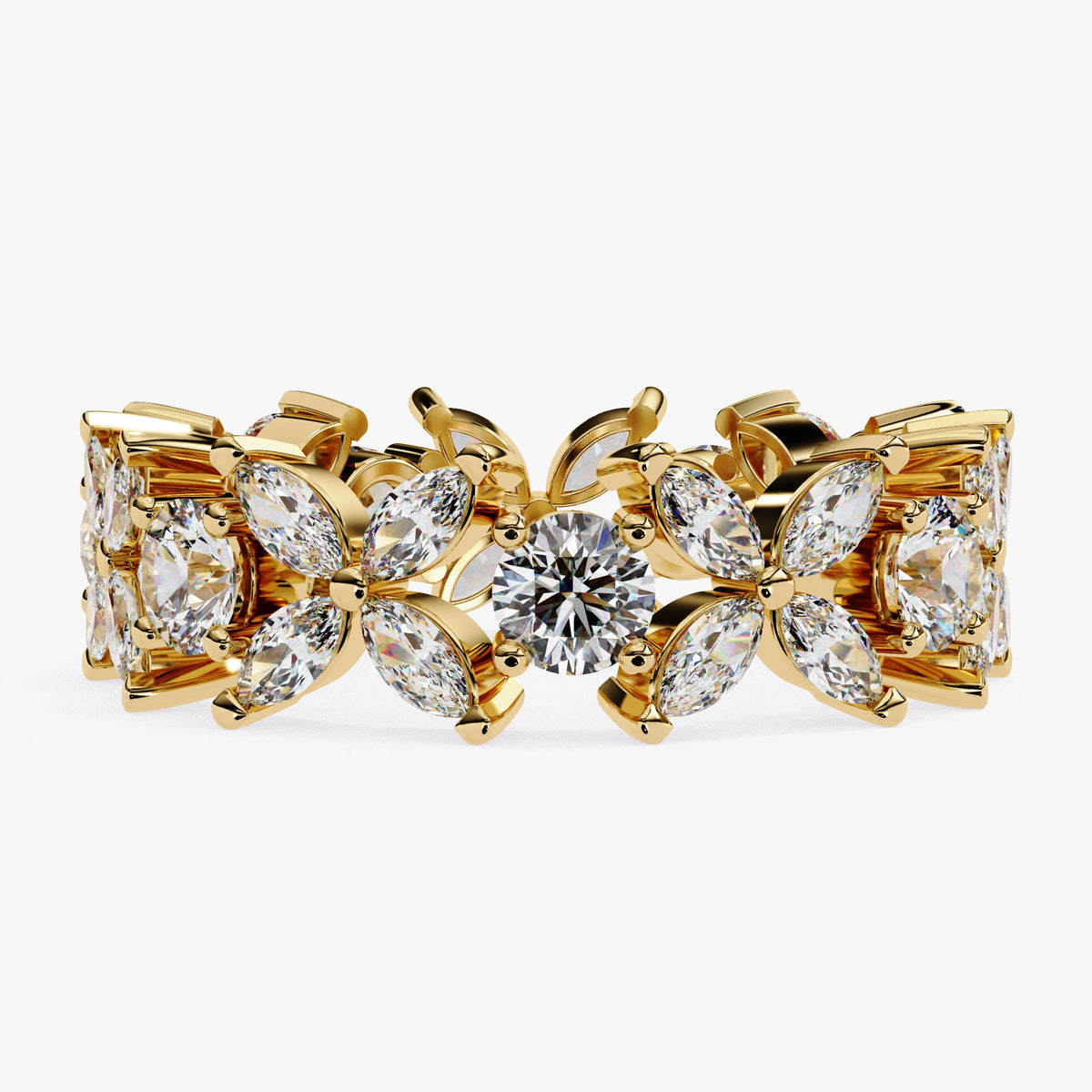 Marquise & Round Diamond Flower Ring Full Eternity Band Ring Natural Diamond Ring 14K Gold Solid Metal Floral Ring for Anniversary Ring