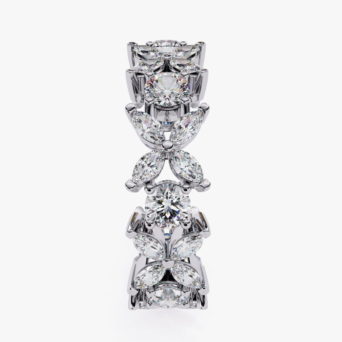 Marquise & Round Diamond Flower Ring Full Eternity Band Ring Lab Grown Diamond Ring 14K Gold Solid Metal Floral Ring for Anniversary Ring
