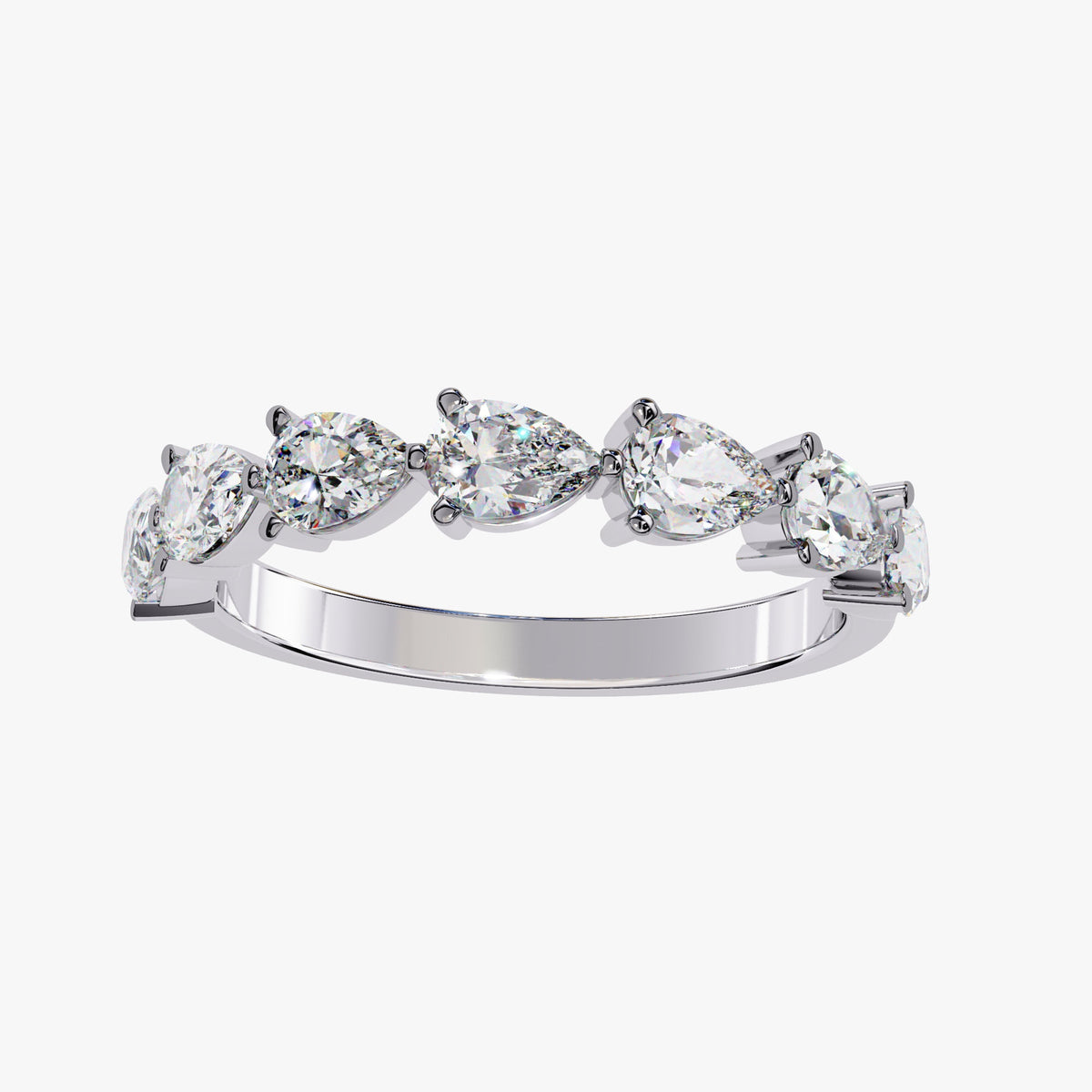 1.20 CTW Pear Lab Grown Diamond Ring: 14k Gold Half Eternity Band