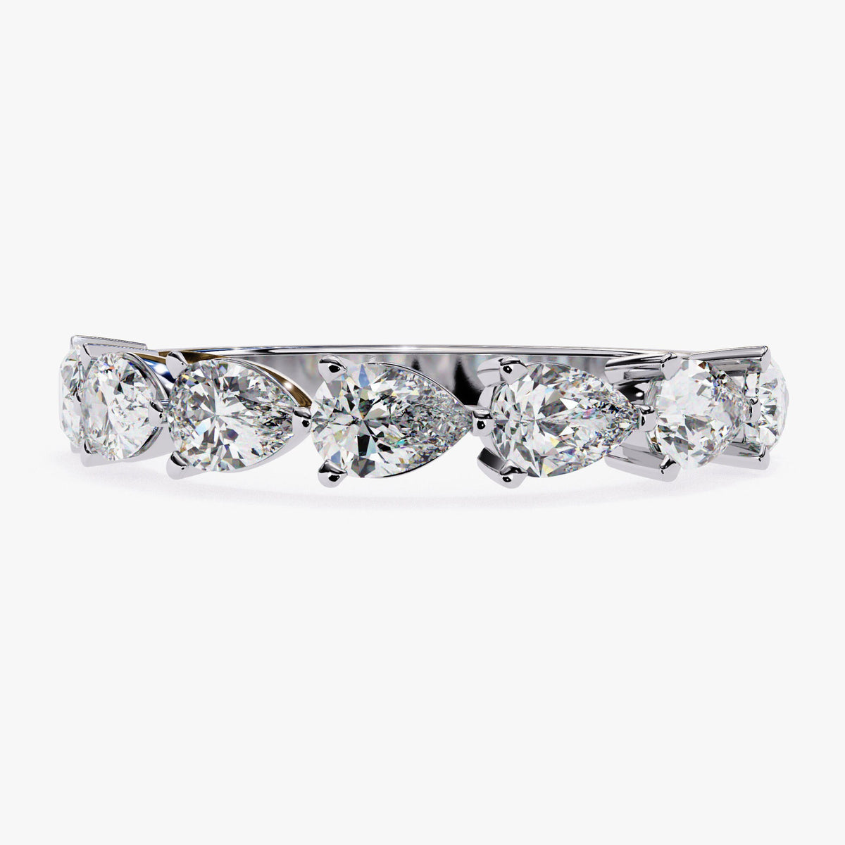 1.20 CTW Pear Lab Grown Diamond Ring: 14k Gold Half Eternity Band