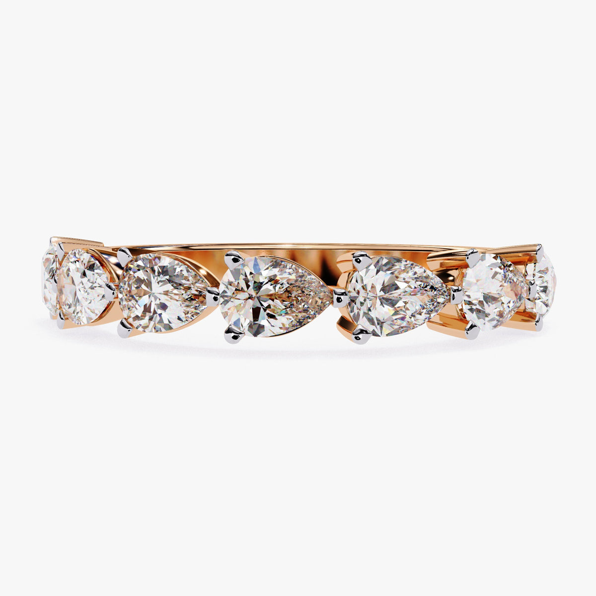 1.20 CTW Pear Natural Diamond 14k Gold Ring - Half Eternity Wedding Band