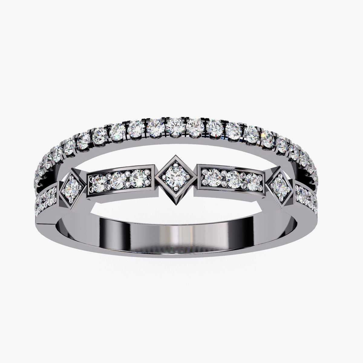 14K Gold Diamond Double Band Ring: Geometric Art Deco Index Finger Ring 0.25Ct