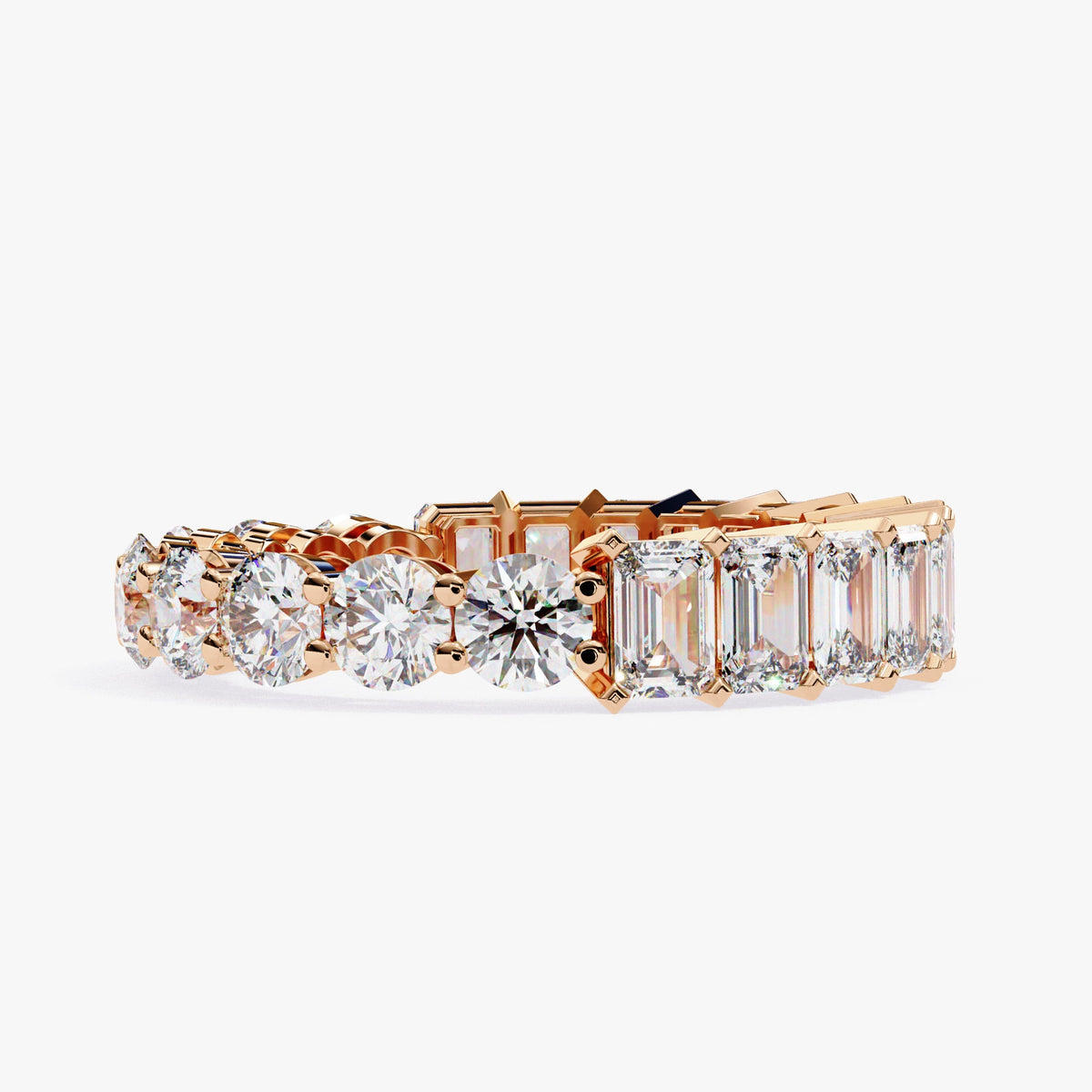 14K Gold Full Eternity Band Ring: 3.5 CTW Emerald & Round Lab Grown Diamond