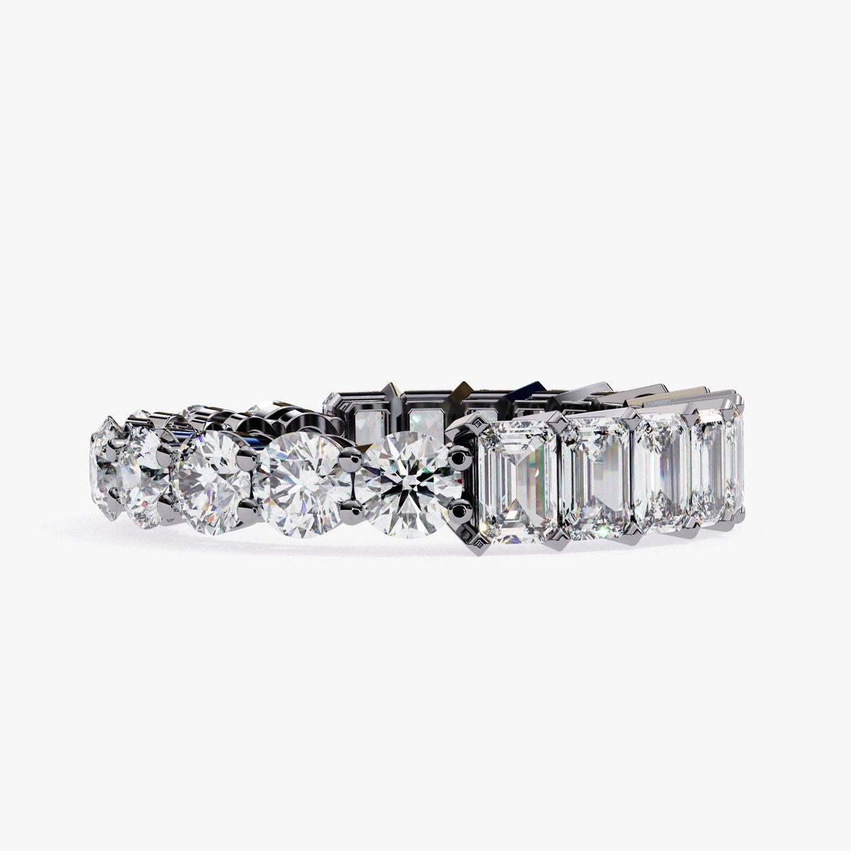 14K Gold Full Eternity Band Ring: 3.5 CTW Emerald & Round Lab Grown Diamond