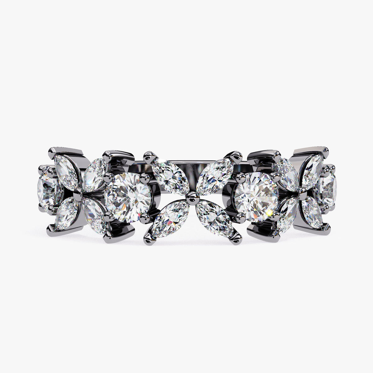 1.05 CT Marquise Round Diamond Ring: 14k Gold Floral Wedding Band