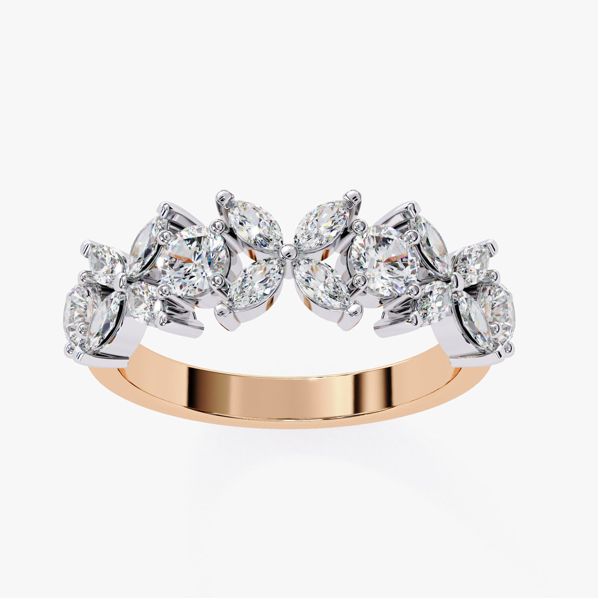 1.05 CT Marquise Round Diamond Ring: 14k Gold Floral Wedding Band