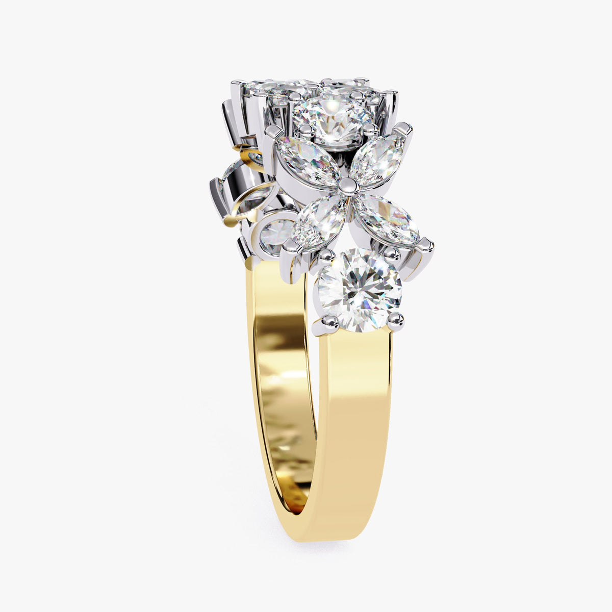 1.05 CTW Floral Lab Grown Diamond Ring: 14k Gold Wedding Band