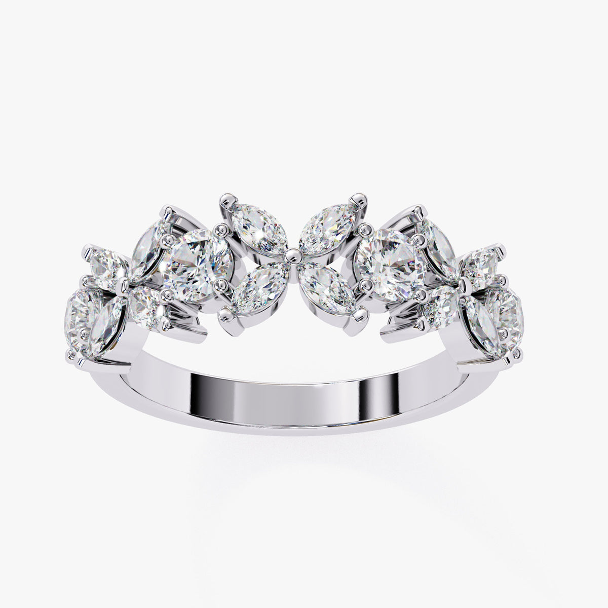 1.05 CTW Floral Lab Grown Diamond Ring: 14k Gold Wedding Band